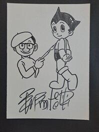 Osamu Tezuka - Osamu TEZUKA auto portrait avec Astroboy - Illustration originale