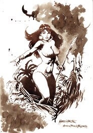 Martin RR, Wine Art - Pellucidar: beauté primitive, Hommage à Frank Frazetta, Signé par Sara Frazetta - Illustration originale
