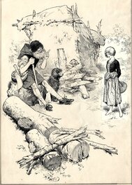 Chéri Hérouard - Les Ballades de Maitre François Villon"- Vieillard avec jeune Fille - Original Illustration