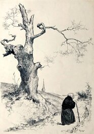 Chéri Hérouard - Les Ballades de Maitre François Villon" - Vieille Dame Arbre - Illustration originale