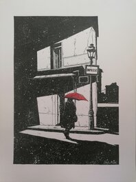 Christophe Chabouté - Parapluie rouge... - Illustration originale