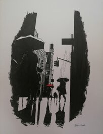 Christophe Chabouté - Parapluie rouge... - Illustration originale
