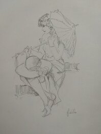 Frollo Leone - Mona con ombrellino - Original Illustration
