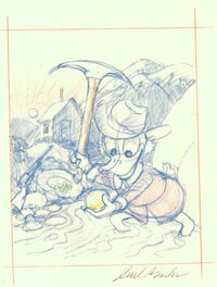 Carl Barks - "Eureka! A Goose Egg Nugget!" Signed Preliminary Drawing (1996) - Original Illustration