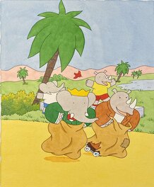 Jean-Claude Gibert - Babar Tels pères Tels fils - Illustration - Planche originale