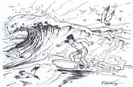 François Walthéry - Natasja - Walter surfing - Original art