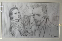 Enki Bilal - Scene avec 2 personnages - Original Illustration