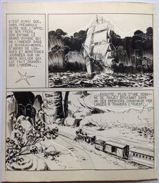Comic Strip - Fergal (Gallieno Ferri - Atelier Chott) Kid Colorado Planche Originale 3 Bateau Train , petit format RANCHO SPECIAL 13 Bd 1958