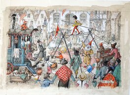 Anton Pieck - Koorddanseres op Kermis - Original Illustration