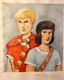 Marc Jailloux - Marc Jailloux, illustration originale représentant les célèbres personnages de Jacques Martin, Alix et Enak . - Illustration originale