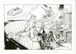 Fabrice Lebeault - Spirou, la poursuite volante - Original Illustration