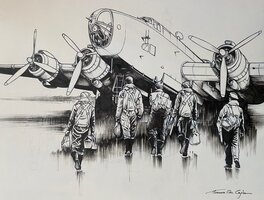 Thomas Du Caju - Du Caju, illustration originale, embarquement pour le raid sur Berlin ! - Original Illustration