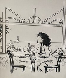 Jan Bosschaert, illustration originale, Sam au bistrot.