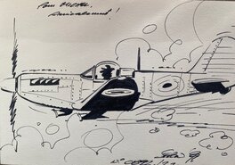 Pierre Seron - Pierre Seron, illustration originale, avion Spitfire, "Les petits Hommes, Les Prisonniers du Temps". - Illustration originale