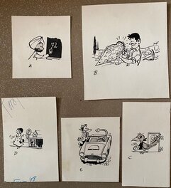 Will - Will, ensemble de 5 illustrations originales, Rédactionnel du Journal Tintin N°48. - Original Illustration