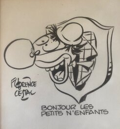 Florence Cestac - Florence Cestac, Dessin original, sculpture "Bonjour les petits enfants". - Illustration originale