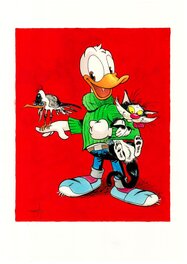 Jordi Juan - Hommage de Donald Duck à Gaston Lagaffe" - Original Illustration