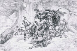 Petar Meseldžija - Giant Velles defends the old Oak Tree - Illustration originale