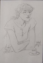 André Juillard - Ève au café - Illustration originale