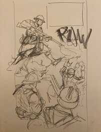 Stéphan Agosto - Stéphan Agosto, croquis préparatoire, assaut sur une tranchée allemande, "Verdun 1916". - Œuvre originale