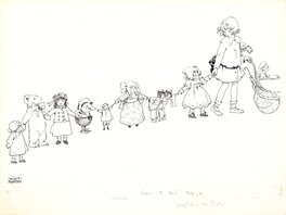 Honor C. Appleton - Honor C. Appleton Josephine and Her Dolls End Papers Illustration Original Art (Blackie and Sons Limited, 1916) - Original Illustration
