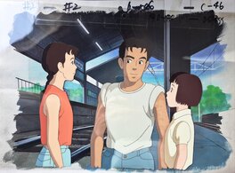 Souvenirs goutte à goutte - Only Yesterday - Taeko, Toshio et Naoko setup cellulo 3 couches sur décor 2 couches (Ghibli, 1991)