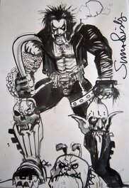 Simon Bisley - Lobo with dog and alien head - Planche originale