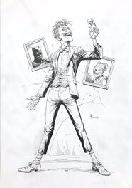 Gary Frank - Joker with pictures of Batman and Harley Quinn - Planche originale