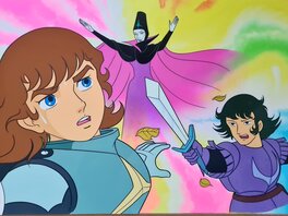 Tomoharu Katsumata - King Arthur ,Arthur, Medessa et Tristan Hanken cellulo original sur fond original gouaché (Toei Animation, 1979-1980) - Œuvre originale