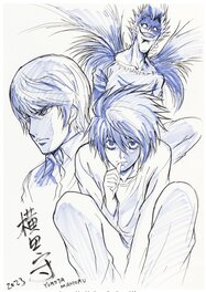 Death Note, L, Light, Ryuk, illustration originale par Mamoru Yokota (2023)