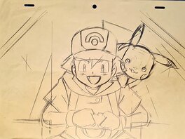 Satoshi Tajiri - Pokémon Sacha et Pikachu double doga original de correction (OLM, c. 1997-2006) - Œuvre originale