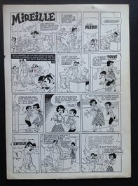 Claude Marin - Marin Mireille a l'école planche originale 9 , Dessin encre de chine + Couleur au dos . Éo Mireille Année 50 . - Comic Strip