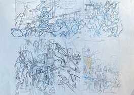 Olivier Pâques - Olivier Pâques, croquis préparatoires à la demi-planche N°58, "Le Diffamé". - Œuvre originale
