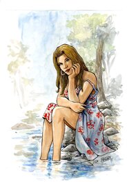 Olivier Berlion - Agata au bord de l'eau - Illustration originale