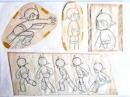 Astro, Astro, Professeur Ochanomazu et personnages secondaires, ensemble de trois concepts art (Mushi Production 1963-1966)