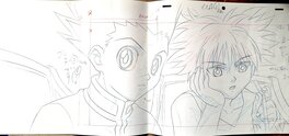 Hunter × Hunter, Gon Freecss et Kirua Zoldik, ensemble de trois dôgas, cinq gengas, d’un "layout"  (Nippon Animation,1999- 2001)
