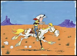 Achdé - 2021 - Lucky Luke sur Jolly Jumper au galop - Illustration originale
