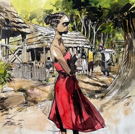 Vincent Bailly - Illustration originale Congo 1905, le rapport Brazza « jeune fille » - Original Illustration