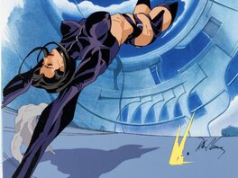 Peter Chung - Æon Flux CD-Rom de promoton, suite de 3 cellulos de poduction originaux signés par P. Chung et 4 dessins (MTV Animation, 1996) - Original art