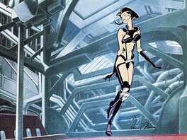 Peter Chung - Æon Flux Pilot Production Cel signed by Peter Chung and Animation Drawing (MTV Animation, 1991) - Original art