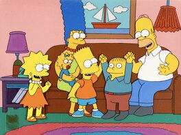 Matt Groening - The Simpsons This Little Wiggy Ralph Wiggum and the Simpsons Production Cel Setup on Key Master Background (Fox, 1998) - Œuvre originale
