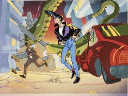 Peter Chung - Levi's 501 Edward, Tentacles, and Man Television Commercial Production Cel Signed by Peter Chung (Colossal Pictures, 1990) - Original art