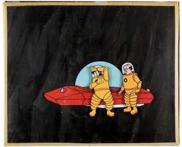 Hergé - Les aventures de Tintin, Objectif lune, Capitaine Haddock et Frank Wolff, cellulo, fond (Larry Harmon Pictures, 1959) - Original art