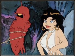 Ralph Bakshi - Wizards, Elinore and Peace, celulo de production avec fond (Master Background) originaux (Ralph Bakshi, 1977) - Original art
