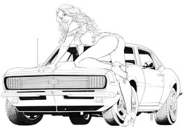 Mika - Illustration Calendrier 2025 - Pin-up Hot Ladies (Chevrolet Camaro SS 1967) - Original Illustration