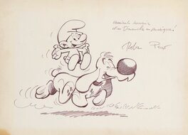 Jean Roba - Bill & un Schtroumpf - Illustration originale