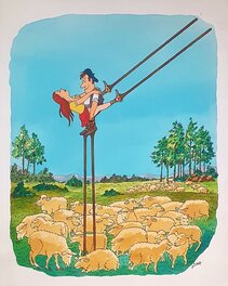 Jicka - Jicka - Dessin original coquin- Un Berger toujours au Sommet - Illustration originale