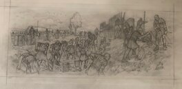 Christian Jégou - Christian Jegou, illustration originale, croquis préparatoire de "Romains- Construction de Remparts". - Œuvre originale