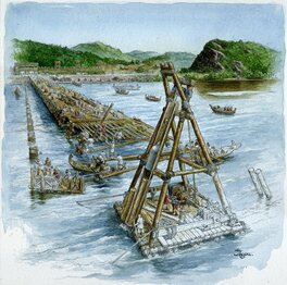 Christian Jégou - Christian Jégou, illustration originale, "Construction d'un Pont Romain". - Comic Strip