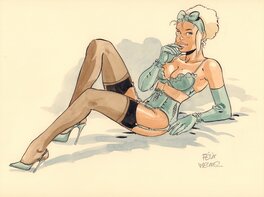Félix Meynet - Mirabelle en lingerie turquoise - Original Illustration